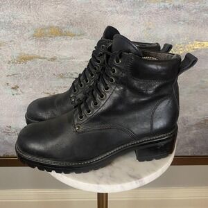 Colorado Vero Gomma Boots Womens Size 7.5 Black Leather Combat Block Heel Ankle